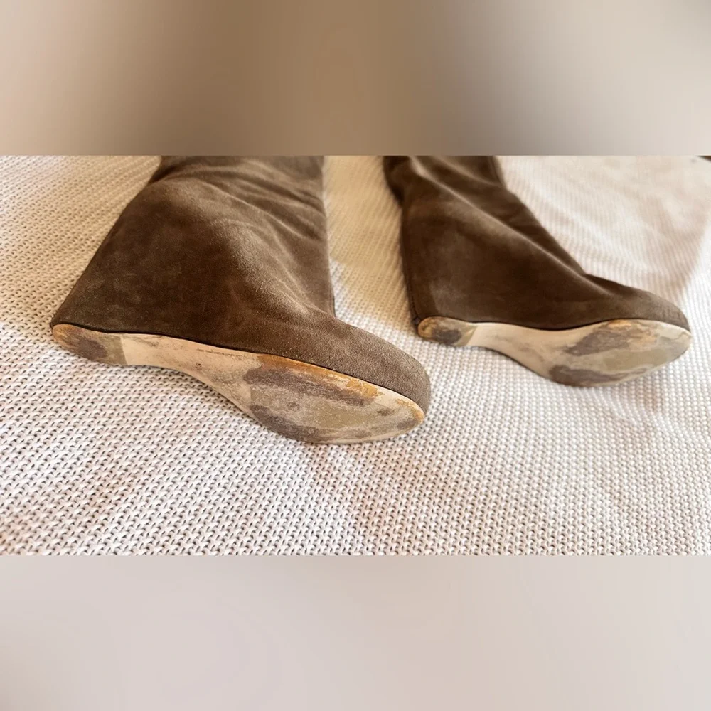 STEVE MADDEN Parralel Suede Leather Taupe Brown Over the Knee Wedge Boots